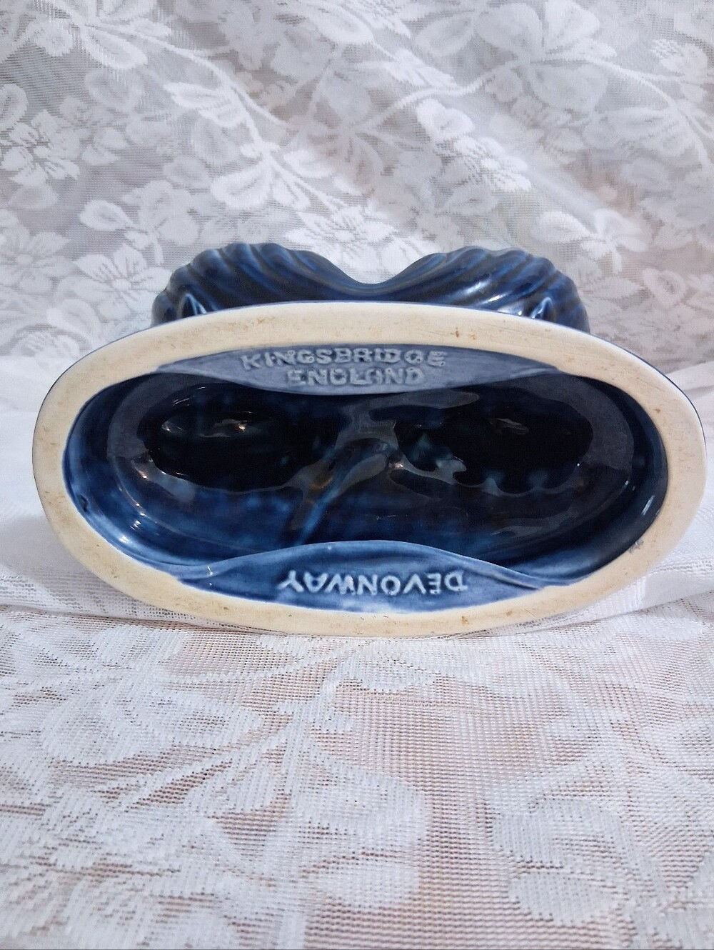 Vintage Devonway Kingsbridge Art Deco Fish Dish Bonbons Trinket Soap Cobalt Blue - Picture 11 of 12